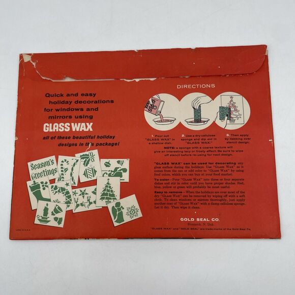Vintage Glass Wax Christmas Stencil Designs Window Mirrors Gold Seal 10 Sheets - Picture 2 of 8